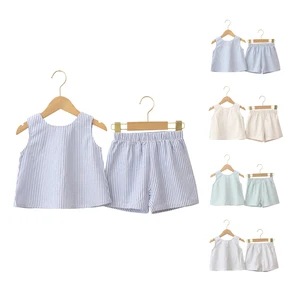 Wholesale Made in China Infant Summer Suit Sleeveless Elastic Waistband Shorts Baby Clothing Sets Stripe Design Children Cloth