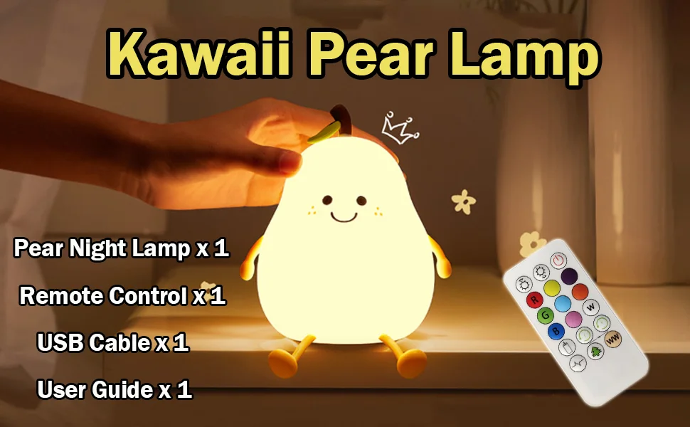 Hot Product Pear LED Night Lights Table Lamp Environmental Protection Silicone Light with 7 Colors Changeable