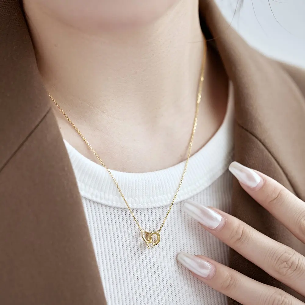 KAKODIY Luxury New Design Cubic Zirconia Jewelry 925 Sterling Silver Necklace Double Ring Pendant Necklace for Women Valentine's Day detail 4