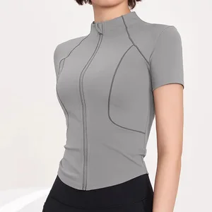 Women's Lightweight Yoga Jacket High Elasticity Short Sleeves Stand Collar Fitness Training Breathable Yoga Top