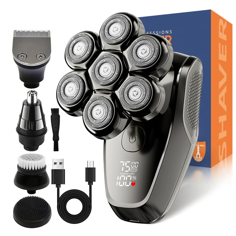 Men's 5-in-1 Electric Shaver Rechargeable Seven Shaving Heads Self-Use Digital Display Shaving Machine USB for Face Shaving RV