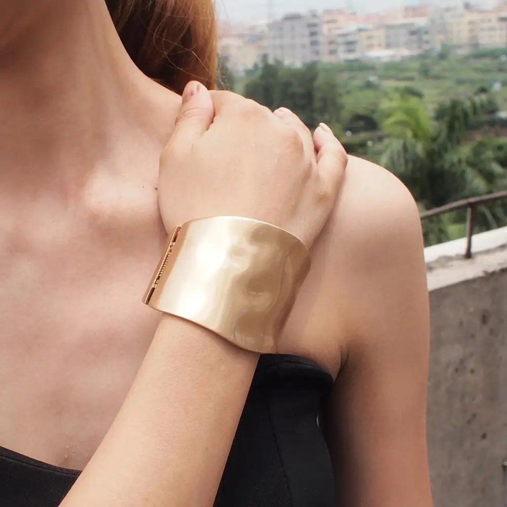 MANILAI Bright Surface Wide Alloy Statement Bracelet Cuff Bangle For Women  Manchette Bangles Big Fashion Jewelry Accessories