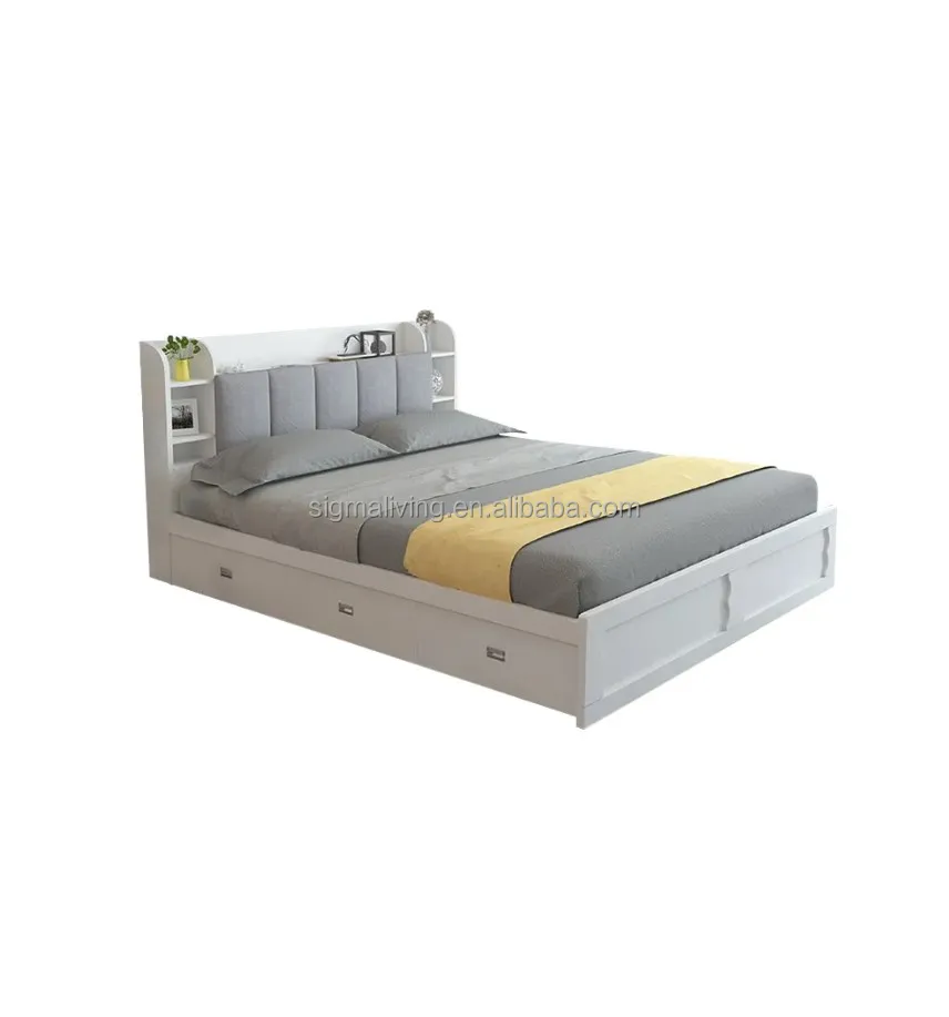 Modern 3 drawers white storage bed low profile queen bed
