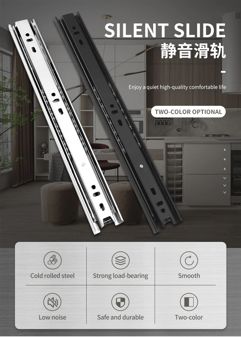 40mm 3fold Channel Sliding Rails For Cupboard Door Fitting Hardware Telescopic Drawer