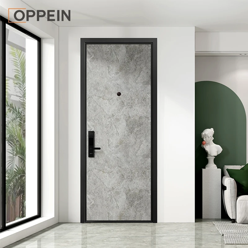 OPPEIN Specifications Home Entrance Bullet Proof Turkish Steel Exterior Solid Professional Manufacturer Wrought Iron Wood Door