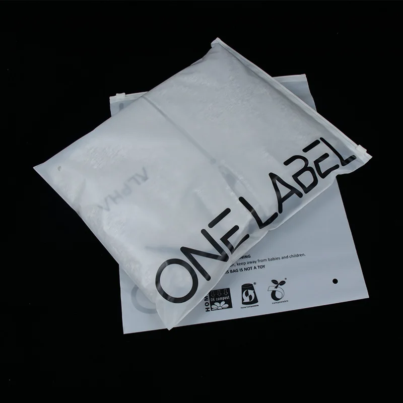 Custom Matte/frosted Biodegradable Cornstarch Zipper Bag Pla Zip Lock Clothing Bags with Logo