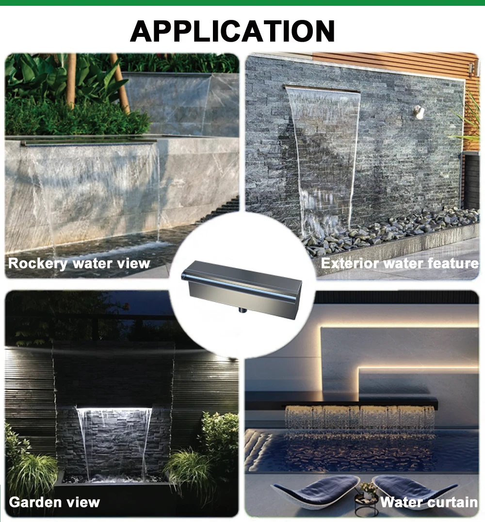 Modern Design Outdoor Rectangular Swimming Pool Waterfall 40cm Cascade for Backyard Garden Wall Waterfall Features Box Packed