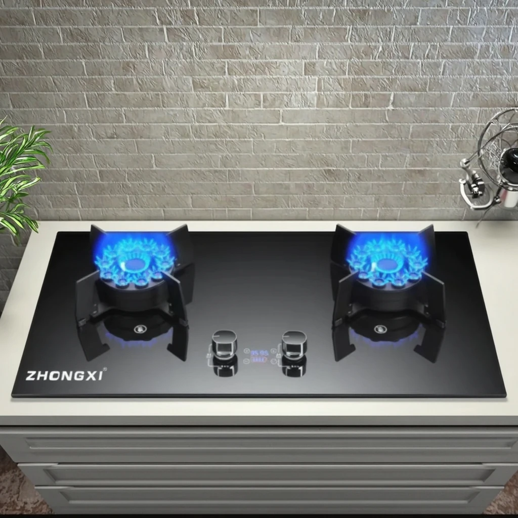 Modern Kitchen Appliance High Technology Double Burner Gas Cooktop Durable Tempered Glass Built-In Gas Stove for Household Hotel