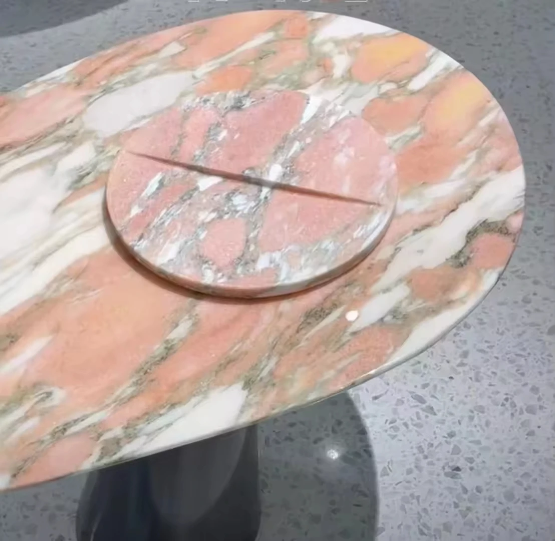 product yuanda oem factory wholesale rose marble tabletop custom size polished honed round oval dining coffee table top supplier807-6