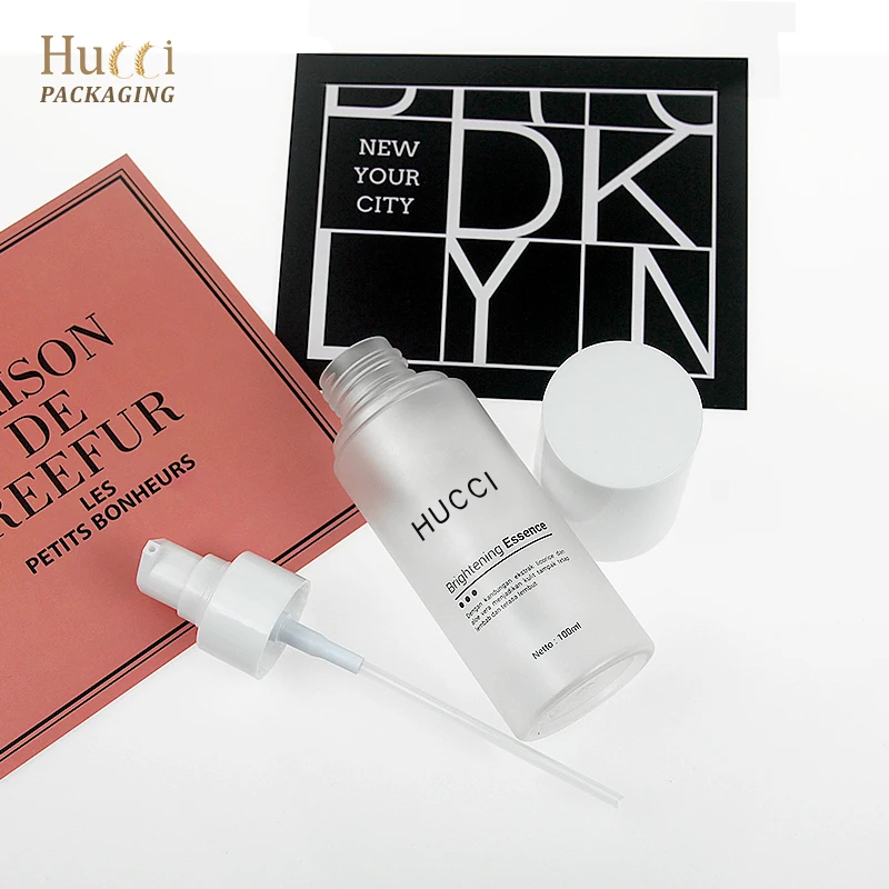 Custom 50ml 100ml White Cosmetic Packaging Empty Container Skincare Serum Brightening Essence Plastic Lotion PET Pump Bottle