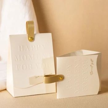 Champagne Gift Bags with Leather Handles Paper Candy Chocolate Gift Box Packaging Wedding Favors for Guests