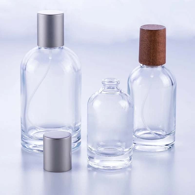 30 ml 50 ml 100 ml Selling Cylinder Round Empty Spray Car Fragrance Perfume Glass Bottle with Wooden Cap and Crimp Top