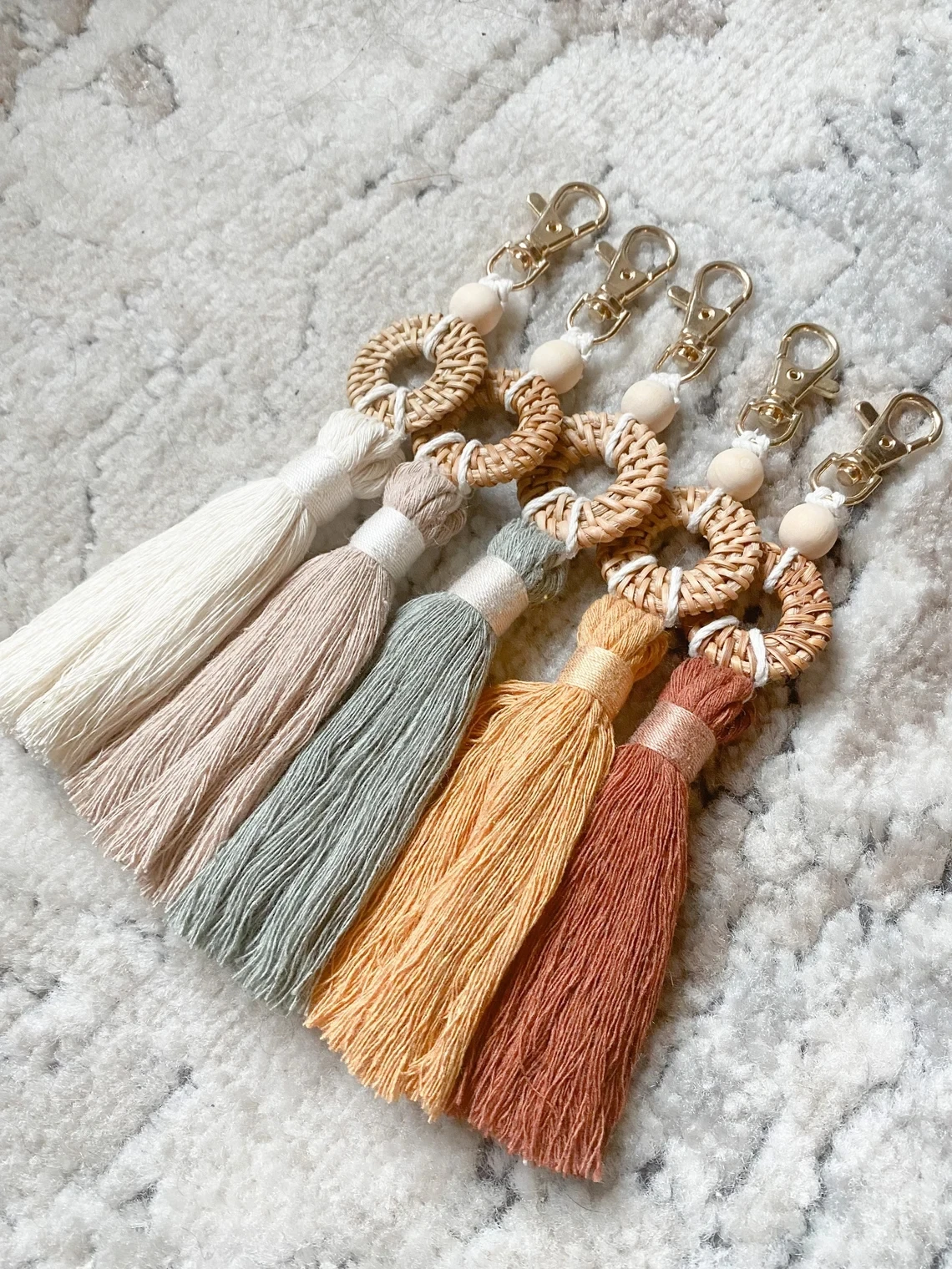 Boho Rattan Tassel Key Chain Pendant Macrame Keychain Car Key Pendant Jewelry Gift
