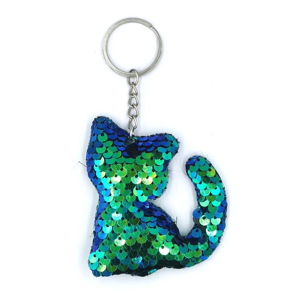 Flip Cute Sequins Keychain Little Cat Shape Key Ring Hanging Decoration Car Bag Accessory Pendant Birthday Party Supplies