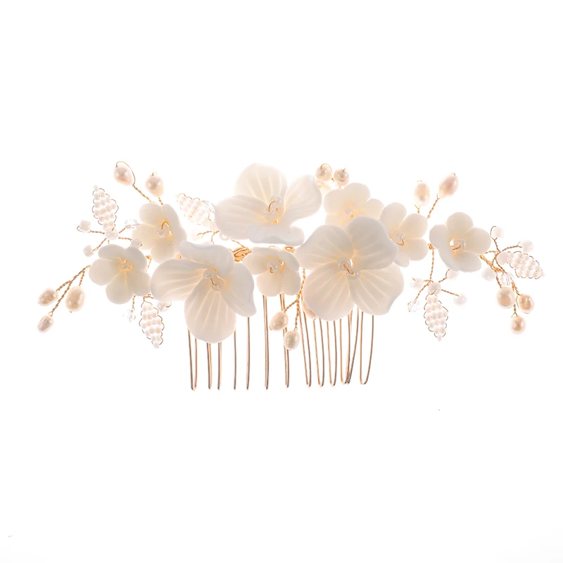 Нежная глиняная керамическая Цветочная пресноводная жемчужина свадебные аксессуары головной убор для свадьбы выпускного конкурса гребень для волос для женщин