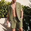 Green mens cotton linen short sets