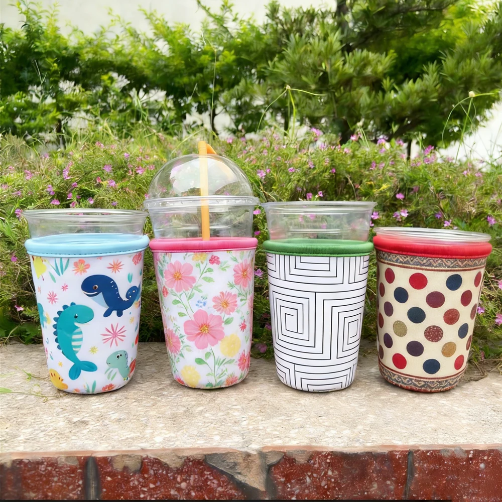Factory OEM Custom Logo Insulated Neoprene Coffee Cup Sleeve Reusable Iced Beverage Holder Sublimation Printing Cup Cooler