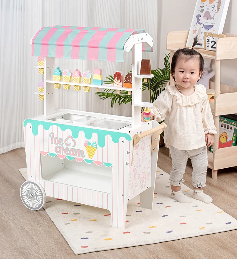 Children's Ice Cream Cart Popsicle Dessert House Simulation Wooden