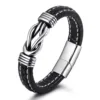 Cuero negro + metal de acero inoxidable
