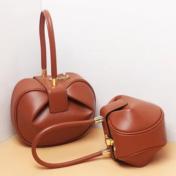Fashionable and Elegant Genuine Leather Women's Handbag Shoulder Bag Dumpling Style Leather Bag for Ladies