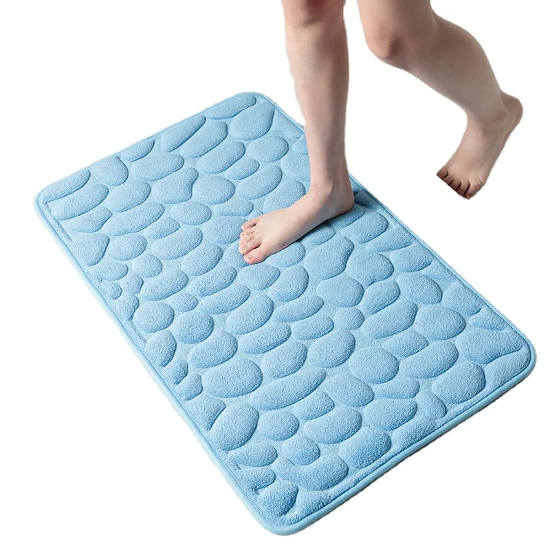 3D printing living room floor High frequency waterproof Non slip wash Cobblestone coral fleece SBR bottom bath mat free sample