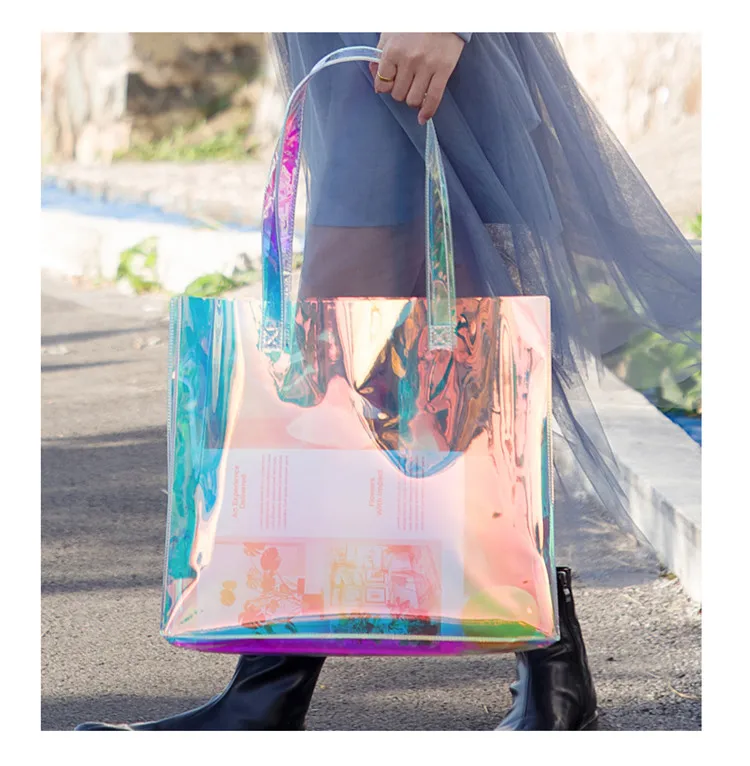 Fashion Hologram PVC Tote Bag Clear Laser Handbag Transparent Holographic  Iridescent Shopping Bag Women Jelly Handbags - China Women Bags and Ladies  Bags price