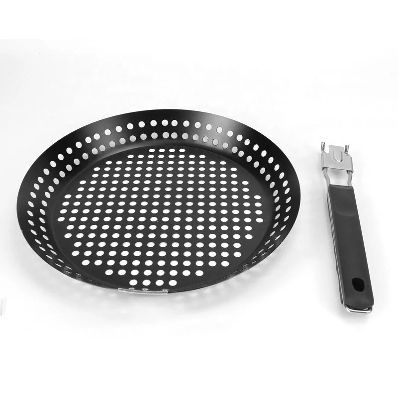 Pizza Grill Pan 12″ w/ Removable Handle Perforated Non-Stick BBQ Grilling  Dish