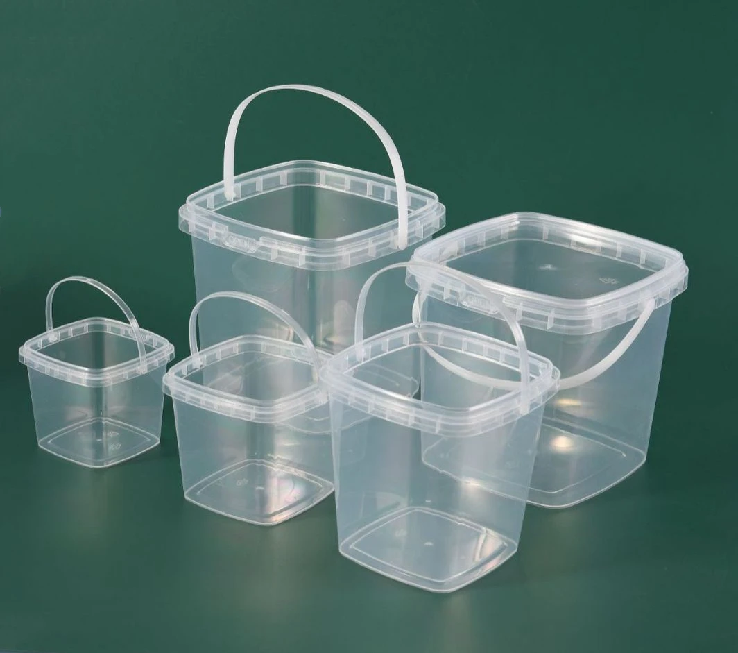 Factory Supply Food Grade Clear Plastic Jars 1L-5L Buckets Handles Lids Custom Colors Printing Logo Container Cream Usage