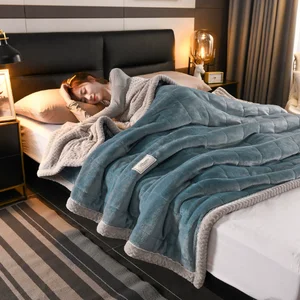 Three-layer Padded Thickened Composite Babe Fleece Light Luxury Farai Fleece Quilt Lunch Break Four Seasons Solid Color Blanket