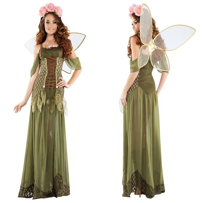 Fairy Women Forest Princess Costume Adult Halloween Fairy Tale Godmother  Costumes with Wings