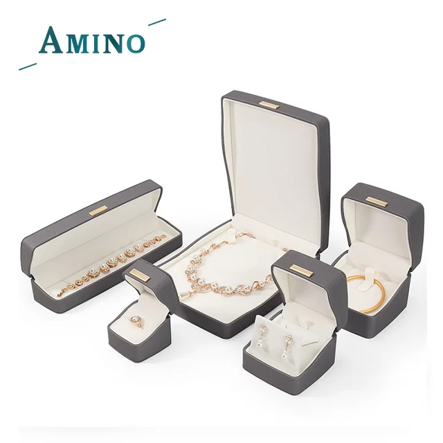 Amino Fashion PU leather jewelry Clamshell ring earring  Pearl necklace Jade bracelet Jewelry gift box
