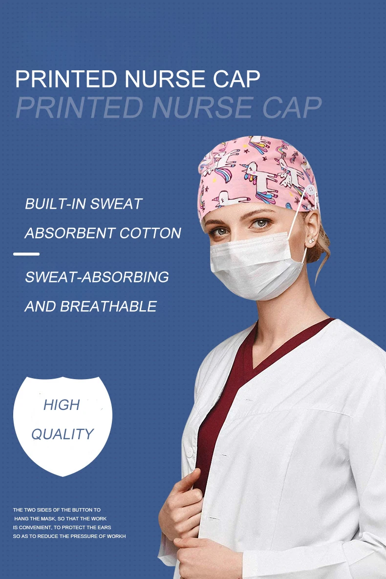 Custom logo Surgical Cap Straps With Buckle Surgical Oral Dental Work Cap Cotton Printed Nurse Cap