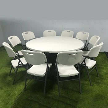 8 person 10 person Outdoor portable fold-in-half round table meeting folding tables and chairs for events