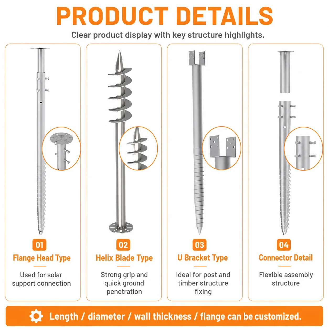 PV Helical Pile Galvanized Ground Bracket System
