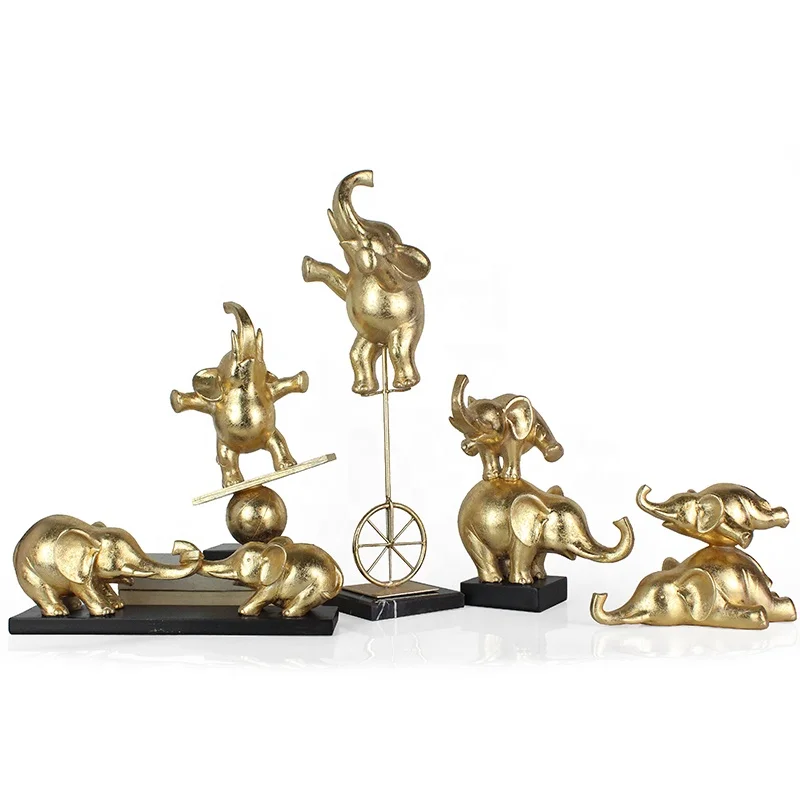 Resina de folhas de ouro estátuas de elefantes pequenas figuras de elefantes decoração doméstica