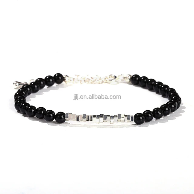 7A natural black agate broken silver bracelet, niche women's high-end round bead bracelet gift wholesale