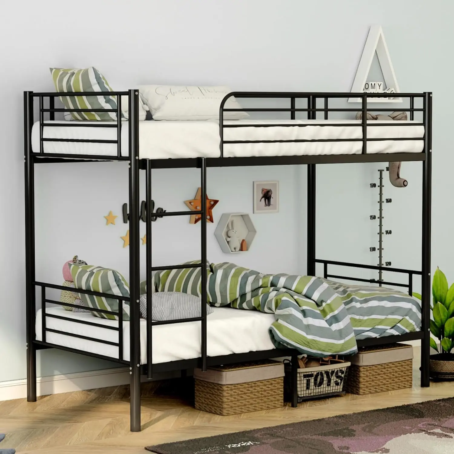 Frame Bed with Staircase 2 Floor Metal Steel Hostel Bunk Two Tiered Iron Loft Bedroom Metal Student Adult Black Storage OEM 200
