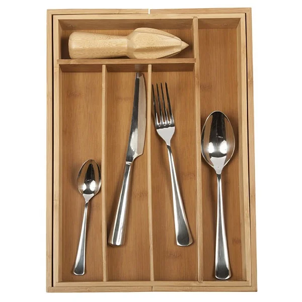
 Бамбуковый поднос для столовых приборов, кухонный ящик-органайзер, складные разделители для ящиков  