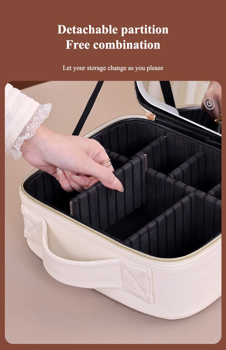 Travel Bags Box Led Light Large Capacity Makeup Case Storage Bag Waterproof PU Cosmetic Case with Led Lights and Mirror