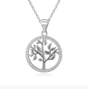 Lovely Women 925 Sterling Silver Aaa Cubic Zirconia Rhodium Plated Tree of Life Pendant