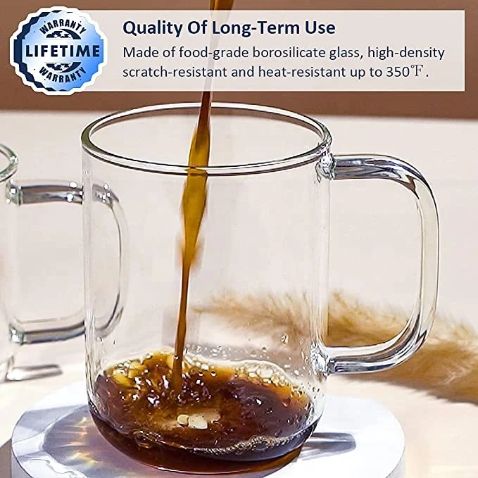 Hot Selling 14oz Large Wide Mouth Mocha Hot Beverage Mugs Clear