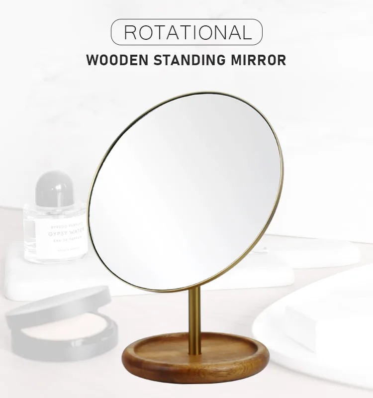 Wooden Rotating Cosmetic Vanity Mirror Desk with Tray Elegant Wood — free download