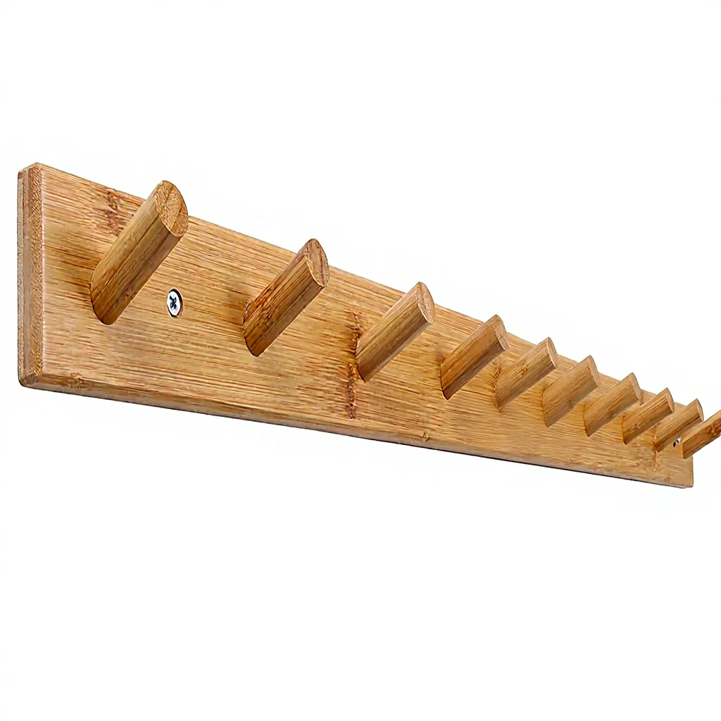 Wood Coat Rack Wall-Mounted Long Hook for Hanging Backpacks Coats Towels & Hats 16'' Hole Natural Made in China