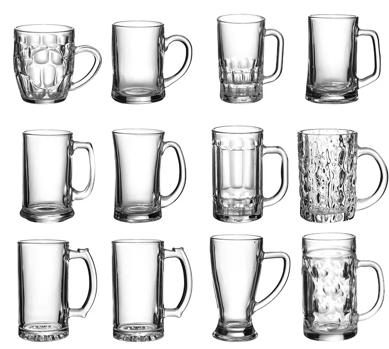 Large Capacity 300ml Classic Glass Beer Steins Transparent Beer Mug with Handle for Water Wine and Beverage for Parties