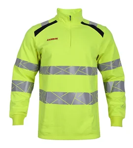 Factory Wholesale Custom Hi Viz Workwear High Visibility Work Shirts Reflective Safety Clothes High Vis Work 1/4 ZIP-UP Shirt