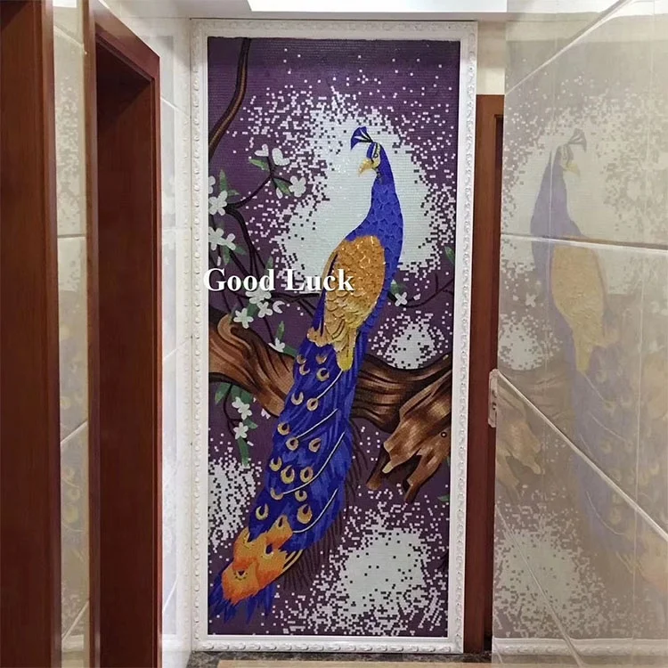 鳥/孔雀模様アート壁画壁装飾ガラス4mmモダンパーケット北欧アイス