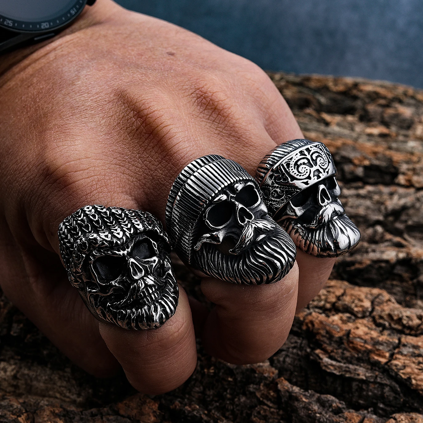 Trendy Men's Stainless Steel Skull Rings - Punk Hip Hop Biker Style for ...
