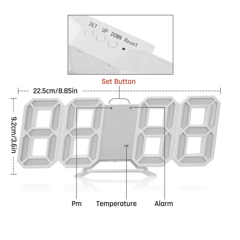 Digital Led Wall Clock Usb Operated Blue/white Light 12h/24h Display Adjustable Luminance Snooze Function Digital Alarm Clock