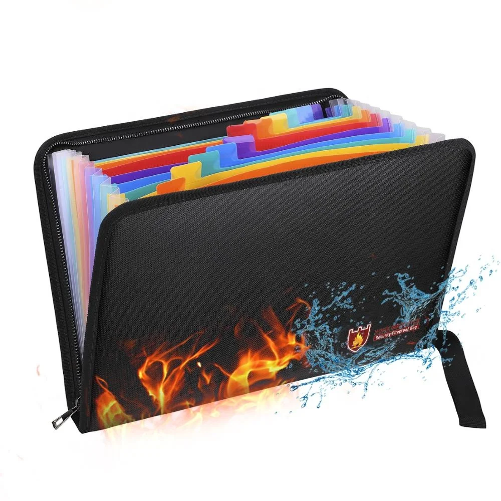 YHX Fireproof File Folder and Water Resistant Money Document Bag Non-Itchy Silicone Coated Portable Filing Organizer
