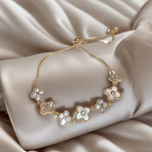 Muxcor Women's Fashion Chain & Link Bracelets Gold Plated Copper 4 Four Leaf Clover Bracelet Zircon Jewelry